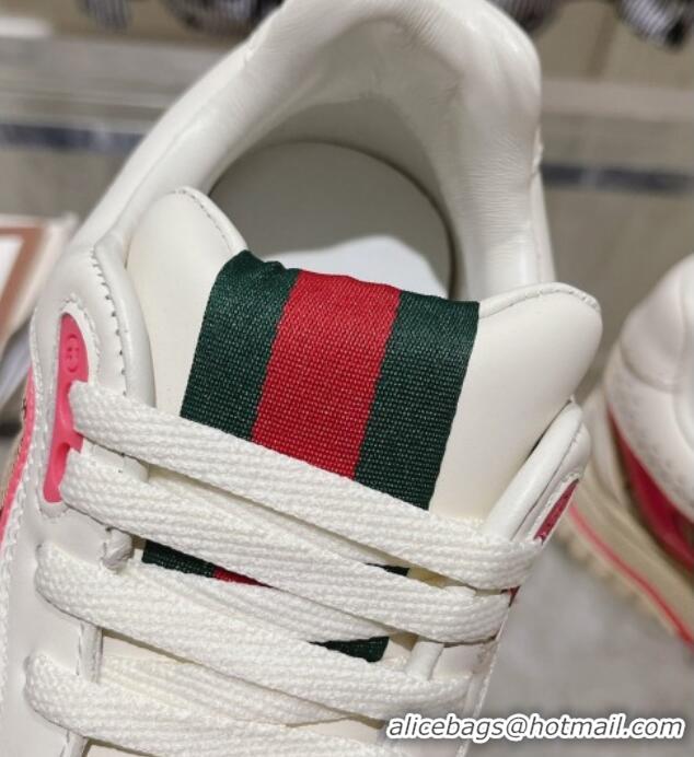 Charming Gucci Re-Web Sneakers in Leather and GG Canvas Beige/White/Pink 1119109