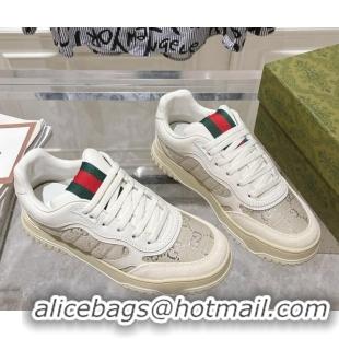 Big Enough Gucci Re-Web Sneakers in Leather and GG Canvas White/Grey/Silver 1119110