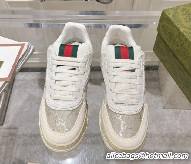 Big Enough Gucci Re-Web Sneakers in Leather and GG Canvas White/Grey/Silver 1119110