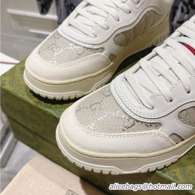 Big Enough Gucci Re-Web Sneakers in Leather and GG Canvas White/Grey/Silver 1119110