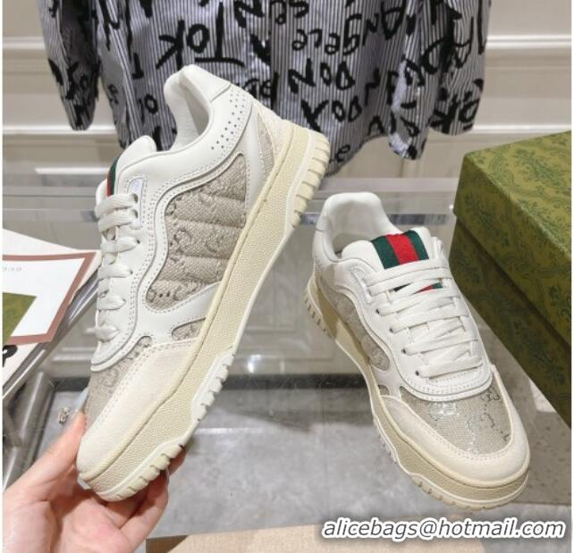 Big Enough Gucci Re-Web Sneakers in Leather and GG Canvas White/Grey/Silver 1119110