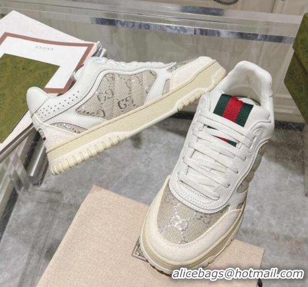 Big Enough Gucci Re-Web Sneakers in Leather and GG Canvas White/Grey/Silver 1119110