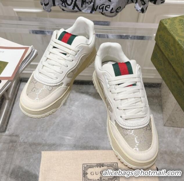 Big Enough Gucci Re-Web Sneakers in Leather and GG Canvas White/Grey/Silver 1119110