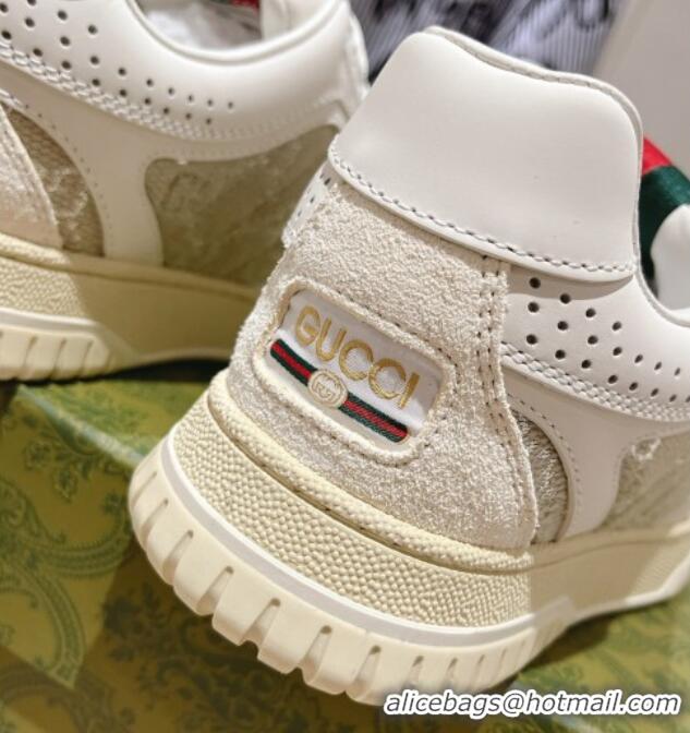 Big Enough Gucci Re-Web Sneakers in Leather and GG Canvas White/Grey/Silver 1119110