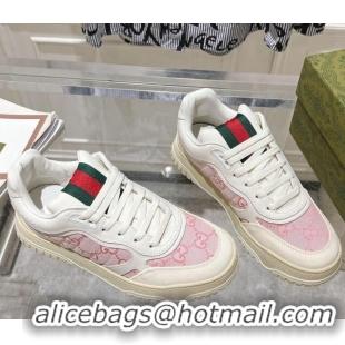 Buy Luxury Gucci Re-Web Sneakers in Leather and GG Canvas White/Light Pink 1119111