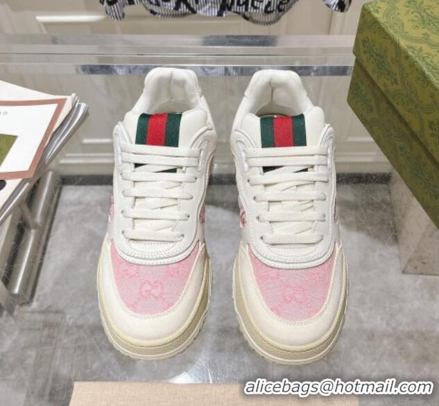 Buy Luxury Gucci Re-Web Sneakers in Leather and GG Canvas White/Light Pink 1119111