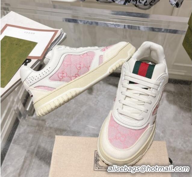 Buy Luxury Gucci Re-Web Sneakers in Leather and GG Canvas White/Light Pink 1119111