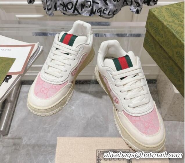 Buy Luxury Gucci Re-Web Sneakers in Leather and GG Canvas White/Light Pink 1119111