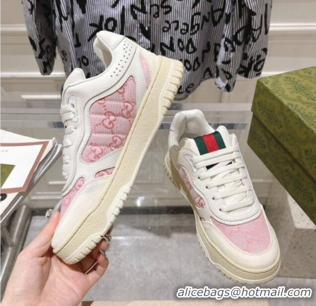 Buy Luxury Gucci Re-Web Sneakers in Leather and GG Canvas White/Light Pink 1119111