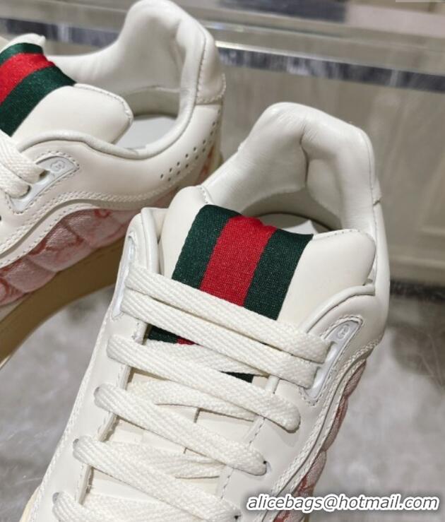 Buy Luxury Gucci Re-Web Sneakers in Leather and GG Canvas White/Light Pink 1119111