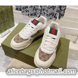 Hot Style Gucci Re-Web Sneakers in Leather and GG Supreme Canvas Beige/White 1119113