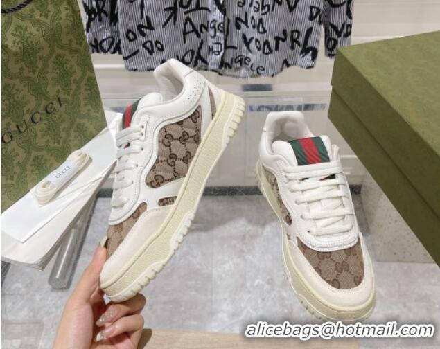 Hot Style Gucci Re-Web Sneakers in Leather and GG Supreme Canvas Beige/White 1119113