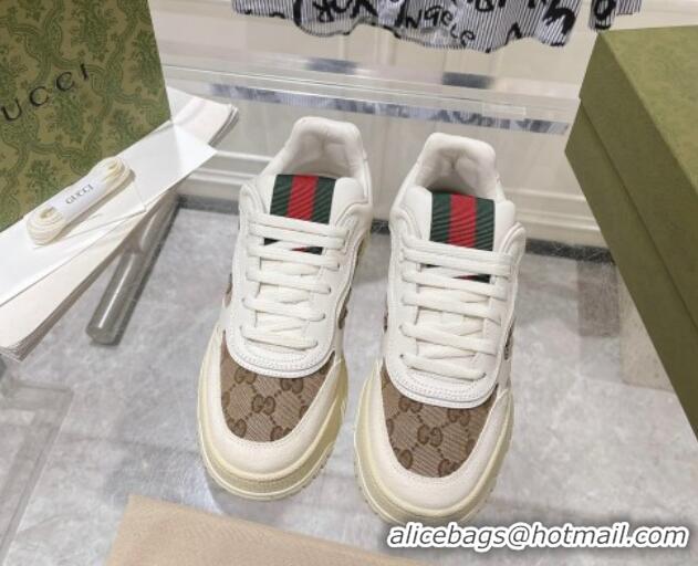 Hot Style Gucci Re-Web Sneakers in Leather and GG Supreme Canvas Beige/White 1119113