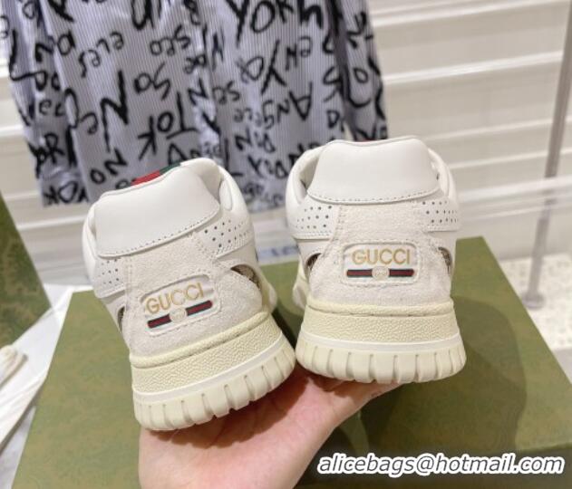 Hot Style Gucci Re-Web Sneakers in Leather and GG Supreme Canvas Beige/White 1119113