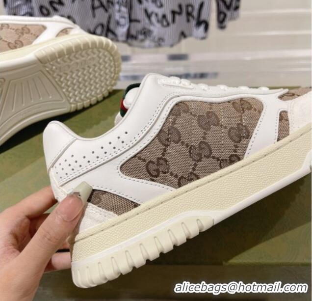 Hot Style Gucci Re-Web Sneakers in Leather and GG Supreme Canvas Beige/White 1119113