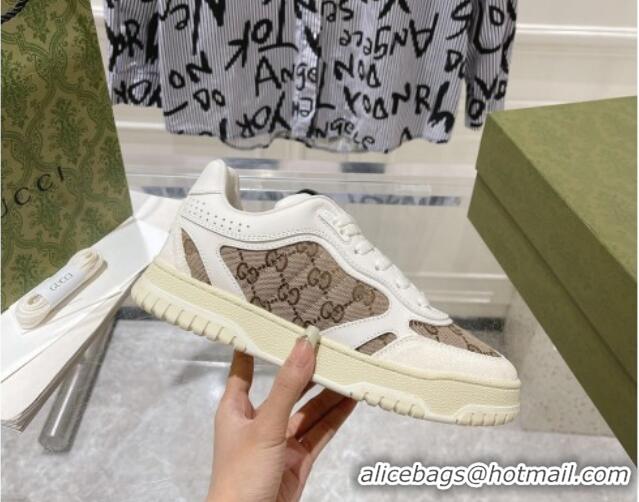 Hot Style Gucci Re-Web Sneakers in Leather and GG Supreme Canvas Beige/White 1119113