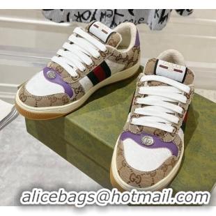 Sophisticated Gucci Screener Trainer Sneakers in GG Canvas with Web Beige/White/Purple 1119114