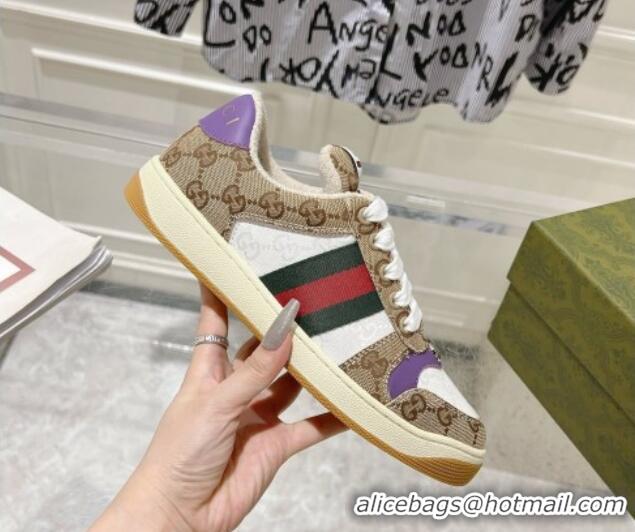 Sophisticated Gucci Screener Trainer Sneakers in GG Canvas with Web Beige/White/Purple 1119114