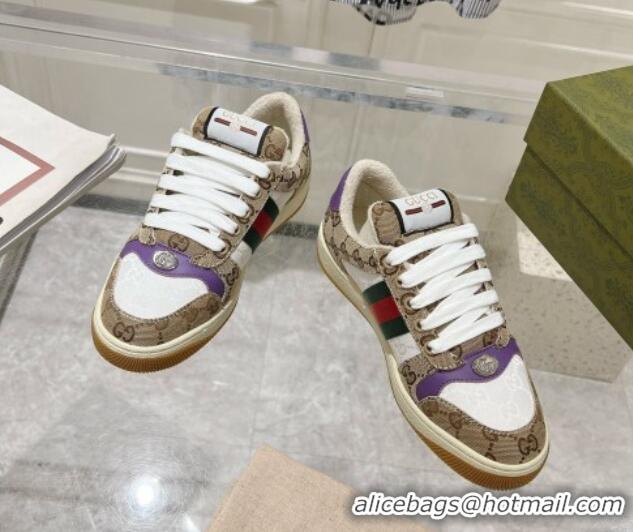 Sophisticated Gucci Screener Trainer Sneakers in GG Canvas with Web Beige/White/Purple 1119114