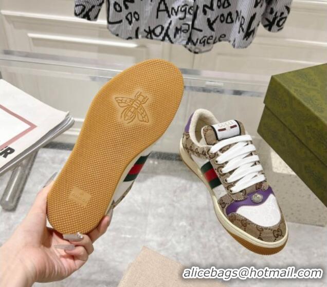 Sophisticated Gucci Screener Trainer Sneakers in GG Canvas with Web Beige/White/Purple 1119114