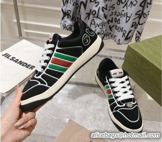 Good Looking Gucci Screener Trainer Sneakers in Black Suede with Leather Padded Web 119117