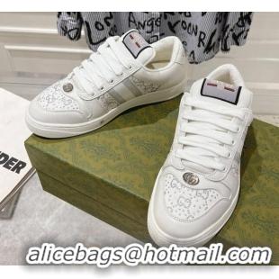 Popular Style Gucci Screener Trainer Sneakers in GG Canvas and Leather with Web and Strass White 1119118