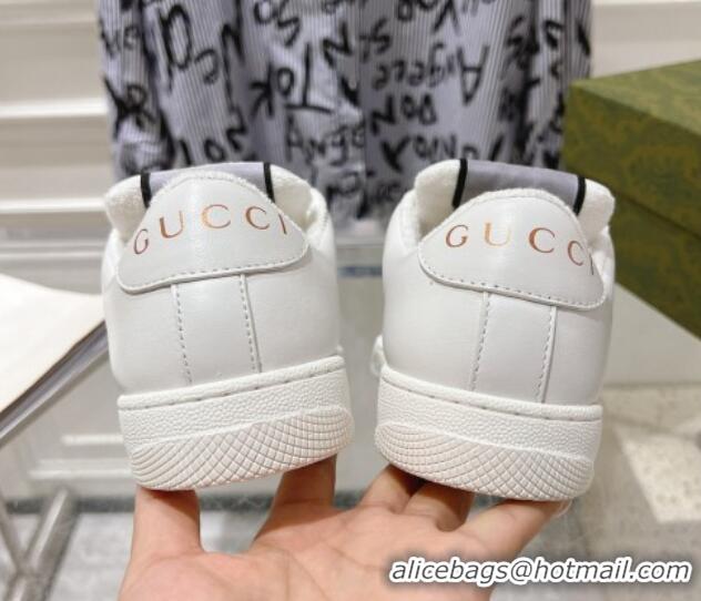 Popular Style Gucci Screener Trainer Sneakers in GG Canvas and Leather with Web and Strass White 1119118