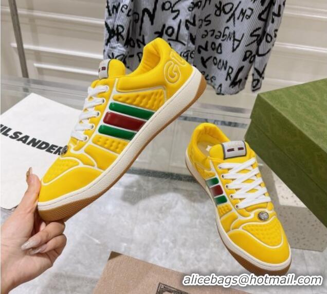 Unique Style Gucci Screener Trainer Sneakers in Yellow Neoprene with Web 1119119