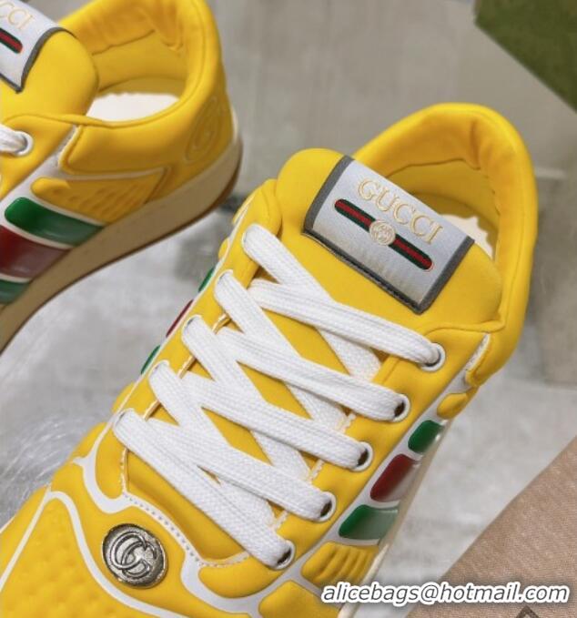 Unique Style Gucci Screener Trainer Sneakers in Yellow Neoprene with Web 1119119