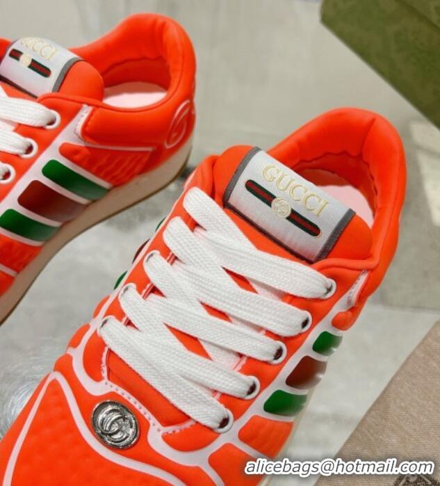 Classic Hot Gucci Screener Trainer Sneakers in Orange Neoprene with Web 1119120