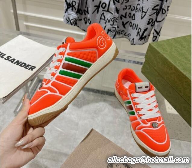 Classic Hot Gucci Screener Trainer Sneakers in Orange Neoprene with Web 1119120