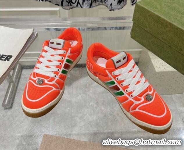 Classic Hot Gucci Screener Trainer Sneakers in Orange Neoprene with Web 1119120