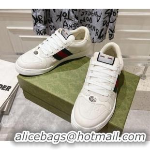 Good Quality Gucci Screener Trainer Sneakers in White GG Leather with Web 1119121