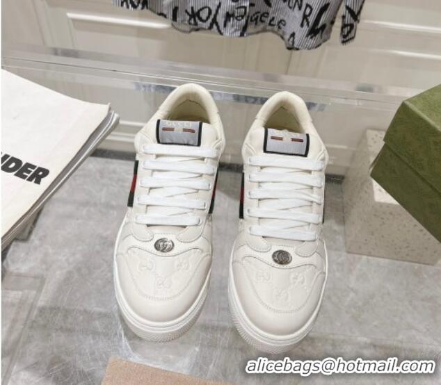 Good Quality Gucci Screener Trainer Sneakers in White GG Leather with Web 1119121