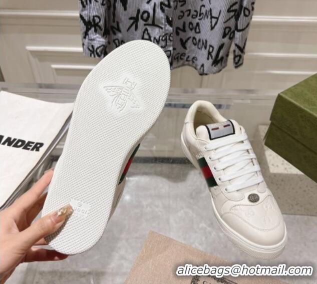 Good Quality Gucci Screener Trainer Sneakers in White GG Leather with Web 1119121