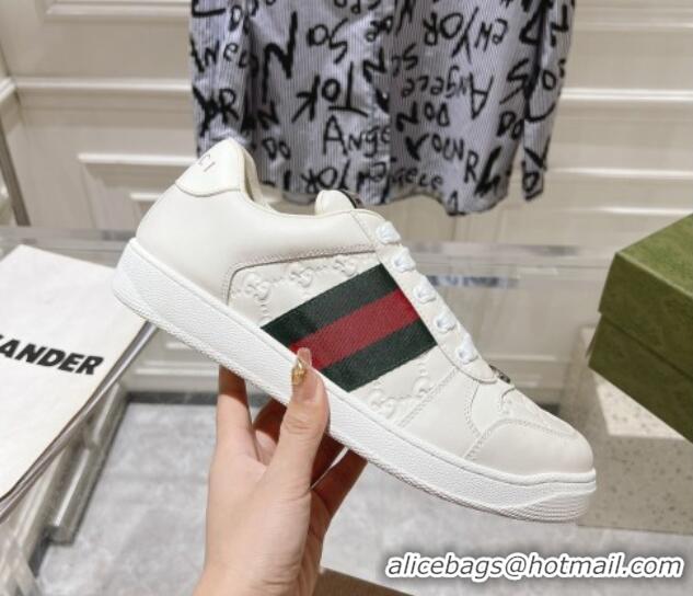 Good Quality Gucci Screener Trainer Sneakers in White GG Leather with Web 1119121