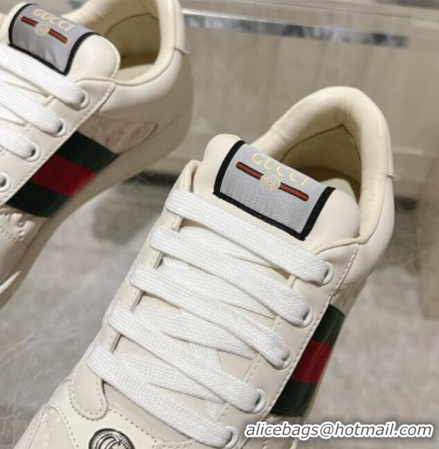 Good Quality Gucci Screener Trainer Sneakers in White GG Leather with Web 1119121