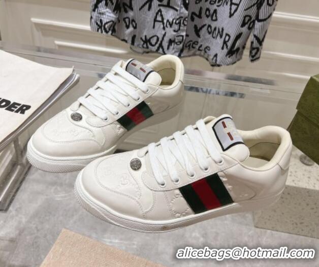 Good Quality Gucci Screener Trainer Sneakers in White GG Leather with Web 1119121