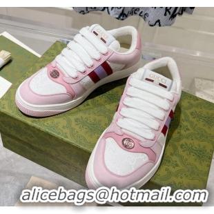 Pretty Style Gucci Screener Trainer Sneakers in GG Canvas and Leather with Web White/Light Pink 1119122