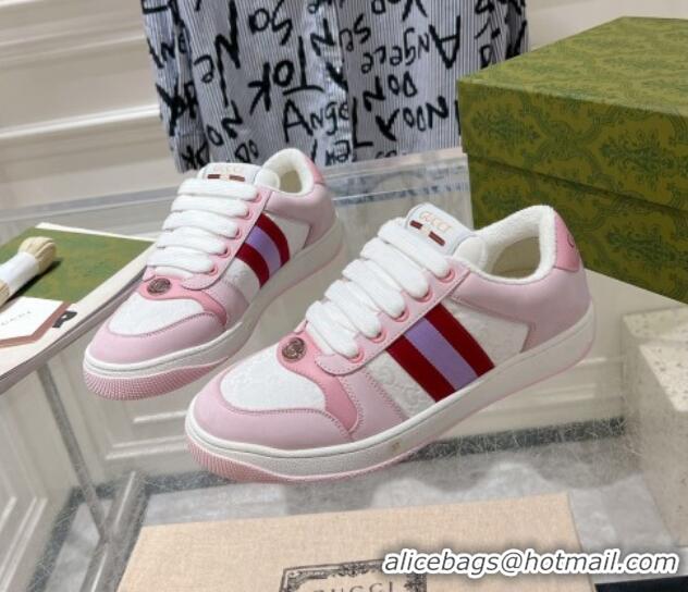 Pretty Style Gucci Screener Trainer Sneakers in GG Canvas and Leather with Web White/Light Pink 1119122