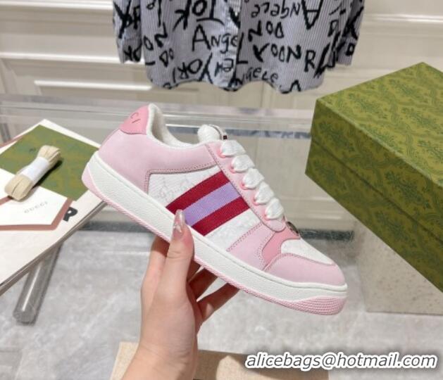 Pretty Style Gucci Screener Trainer Sneakers in GG Canvas and Leather with Web White/Light Pink 1119122