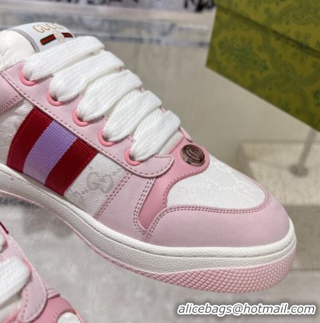 Pretty Style Gucci Screener Trainer Sneakers in GG Canvas and Leather with Web White/Light Pink 1119122