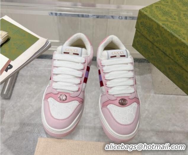 Pretty Style Gucci Screener Trainer Sneakers in GG Canvas and Leather with Web White/Light Pink 1119122