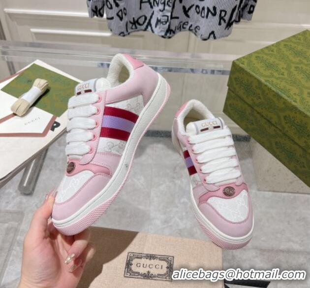 Pretty Style Gucci Screener Trainer Sneakers in GG Canvas and Leather with Web White/Light Pink 1119122