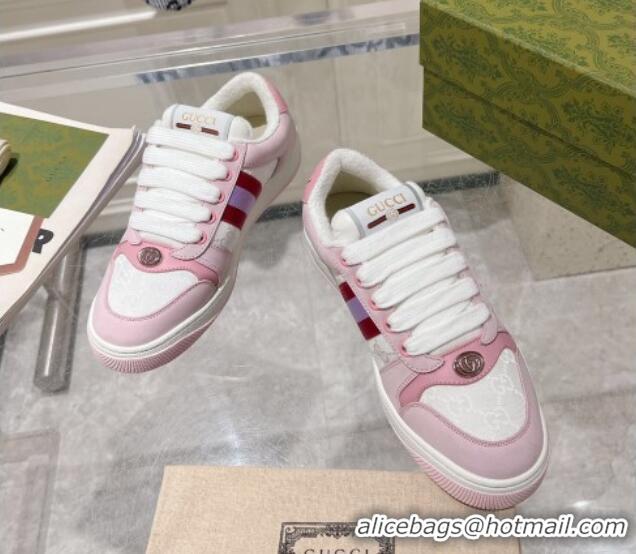 Pretty Style Gucci Screener Trainer Sneakers in GG Canvas and Leather with Web White/Light Pink 1119122