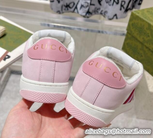 Pretty Style Gucci Screener Trainer Sneakers in GG Canvas and Leather with Web White/Light Pink 1119122