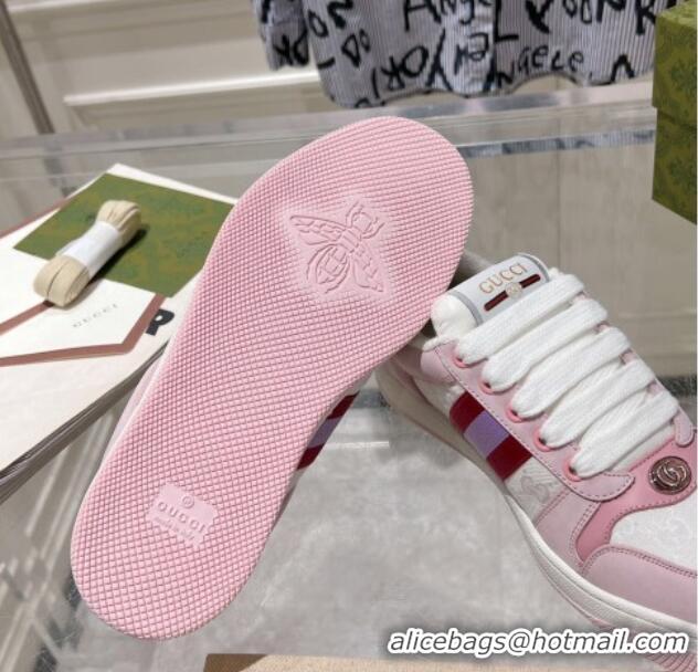 Pretty Style Gucci Screener Trainer Sneakers in GG Canvas and Leather with Web White/Light Pink 1119122