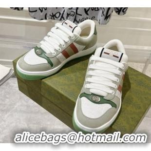 Top Grade Gucci Screener Trainer Sneakers in GG Canvas and Suede with Web Grey/Green 1119115