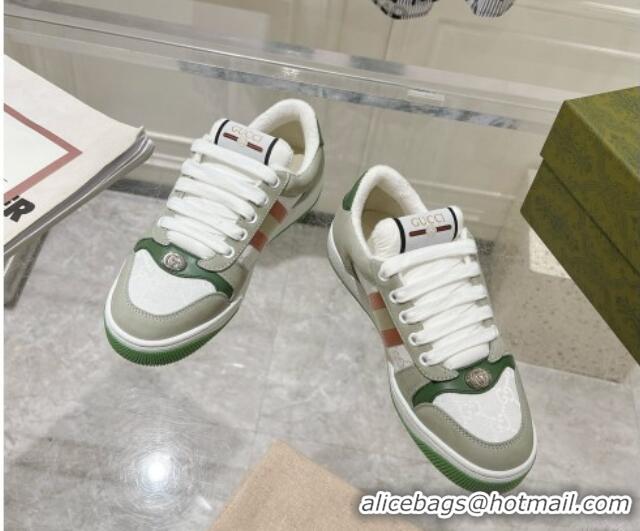 Top Grade Gucci Screener Trainer Sneakers in GG Canvas and Suede with Web Grey/Green 1119115