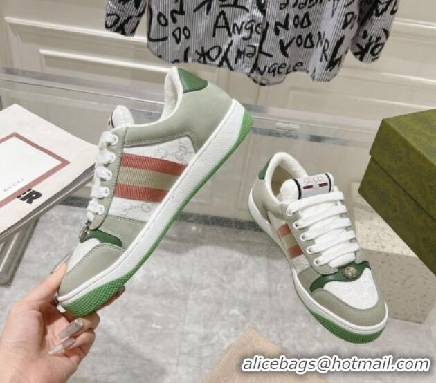 Top Grade Gucci Screener Trainer Sneakers in GG Canvas and Suede with Web Grey/Green 1119115